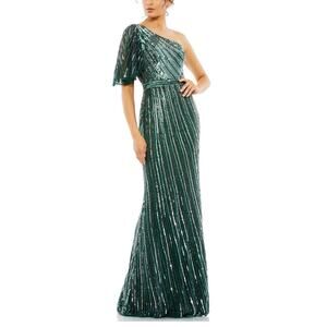 Mac Duggal 5000 Green Two Tone Sequined One Shoulder Trumpet Gown 6 $598